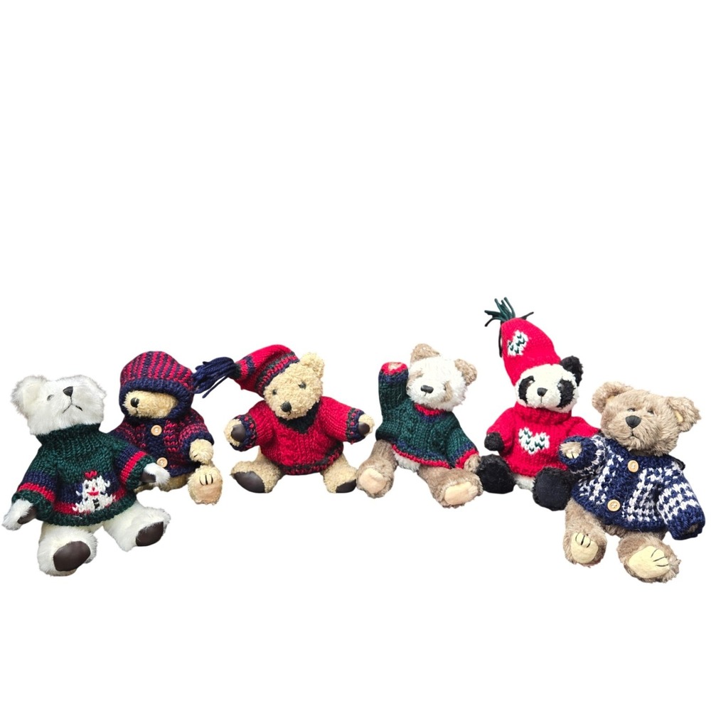 Set of 6 Costco Miniature Plush Teddy Bear Multicolor Knit Sweater Small Vintage